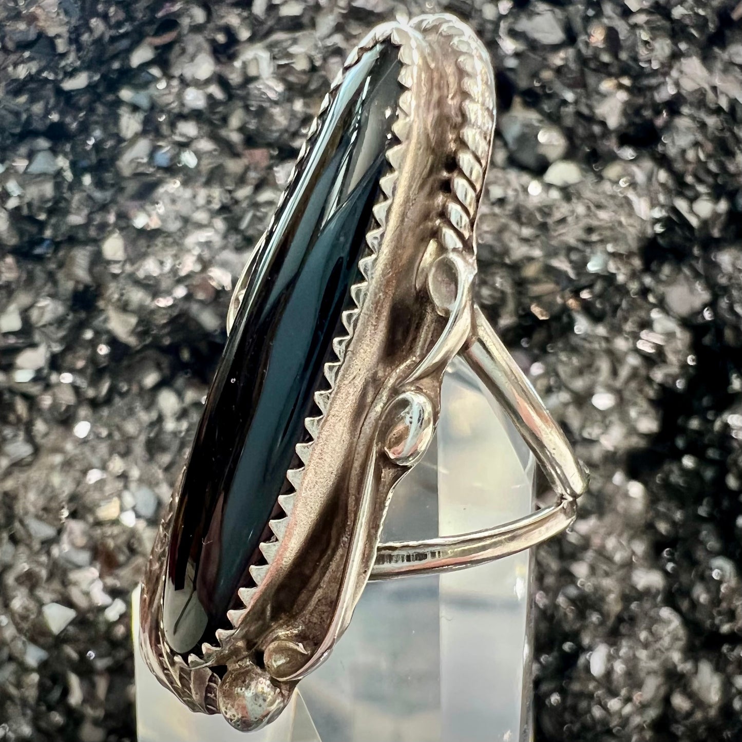 A sterling silver Navajo style onyx ring.