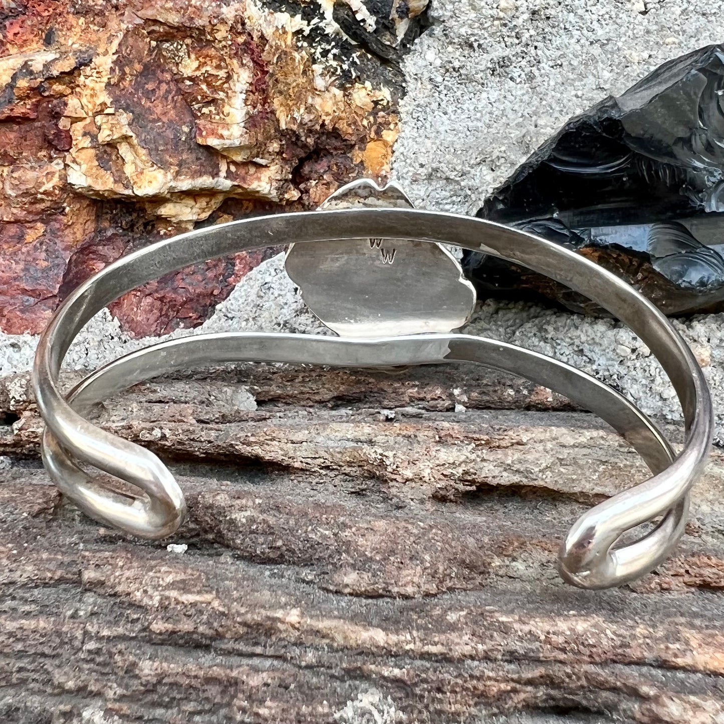 A Navajo style rough turquoise nugget silver cuff bracelet.