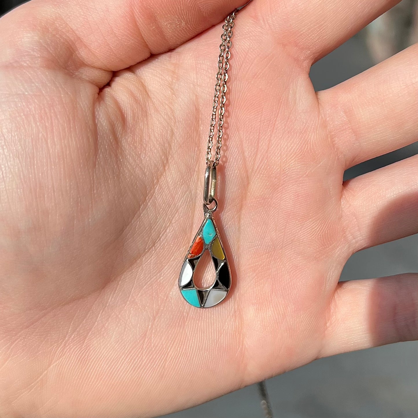 Zuni Stone Inlay Pendant | Sterling Silver | Vintage c.1960's