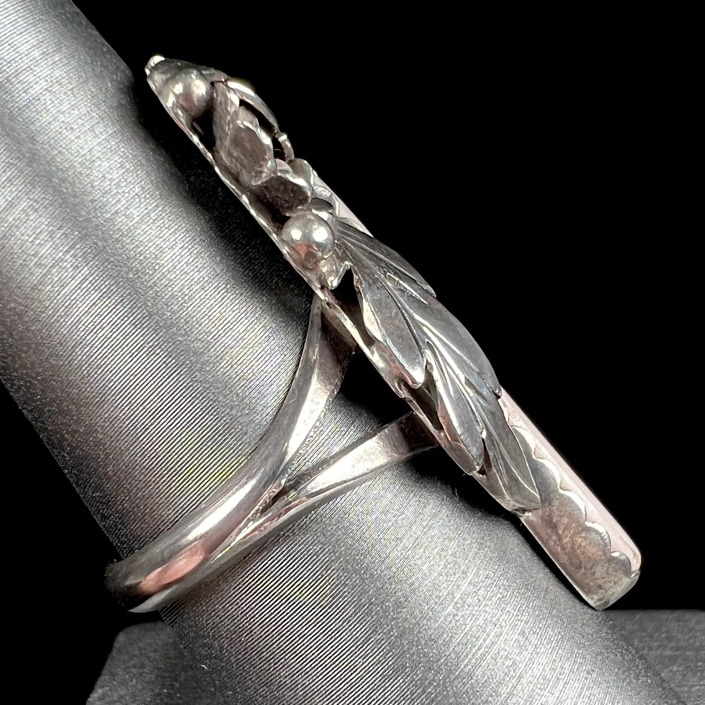 A sterling silver mother of pearl drop ring handmade in Navajo style, signed "MORNINGSTAR."