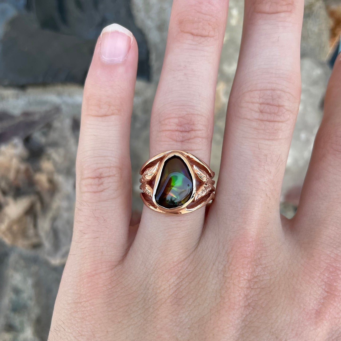 Metallic Fire Agate Solitaire Ring | 14kt