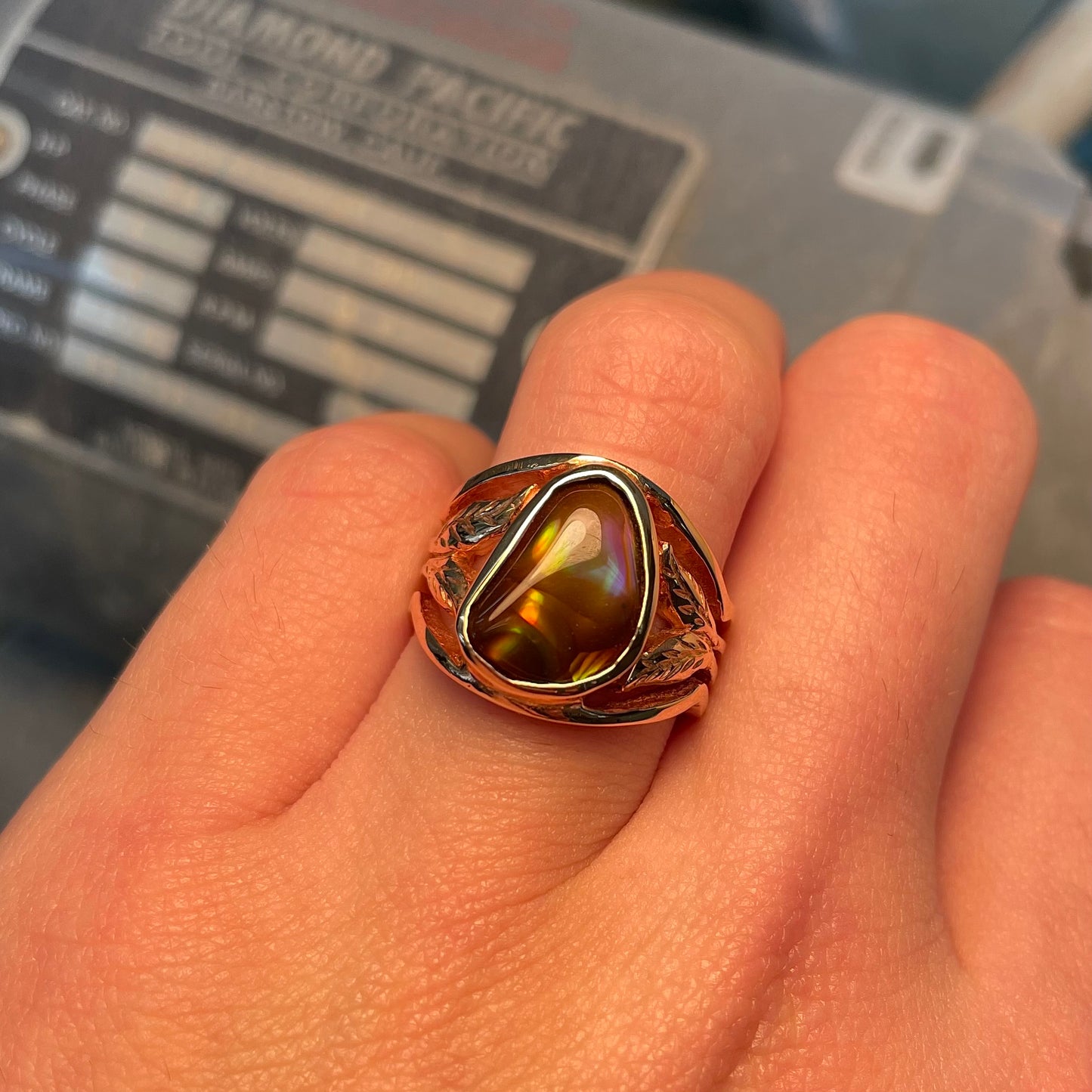 Metallic Fire Agate Solitaire Ring | 14kt