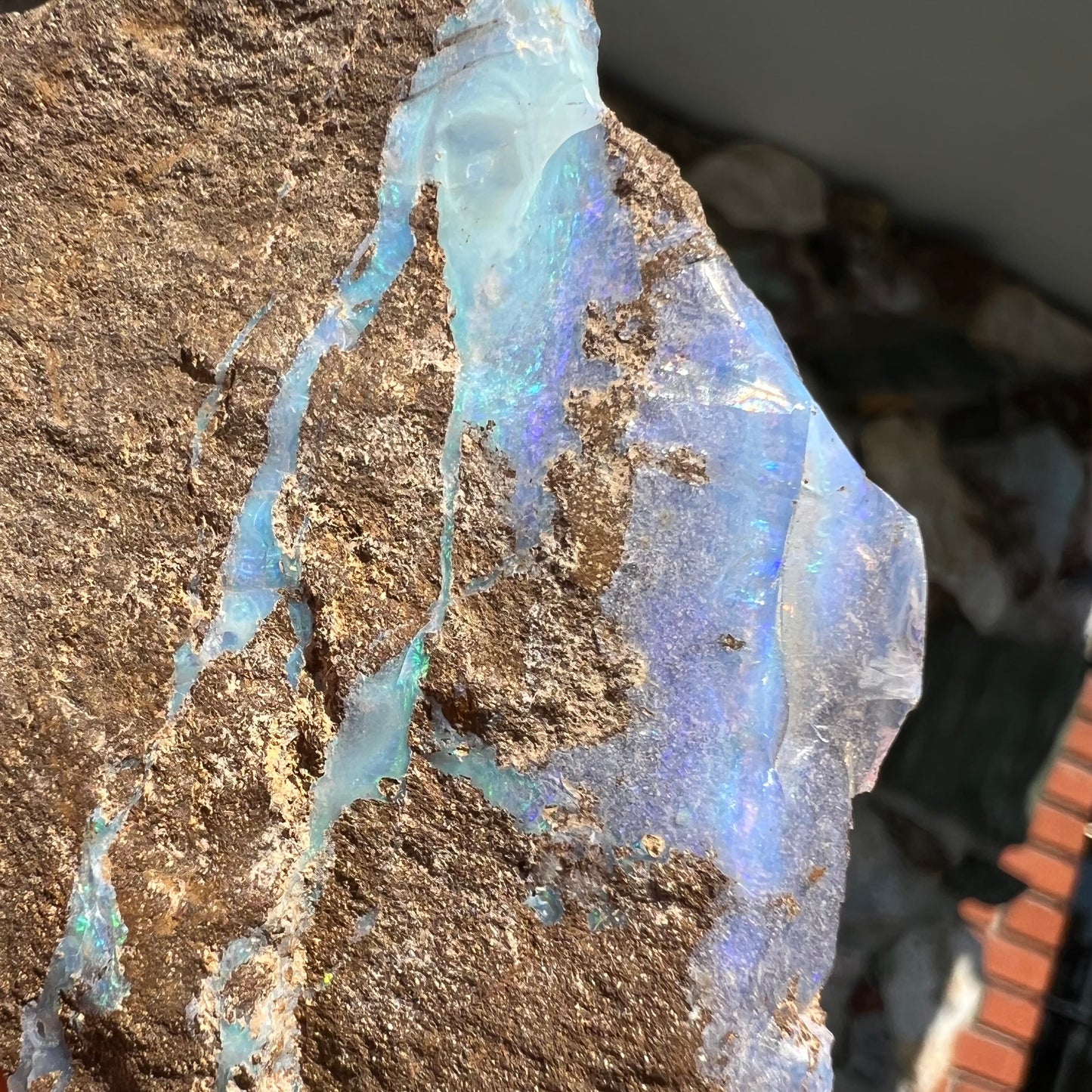 A rough boulder opal stone from Queensland, Australia.