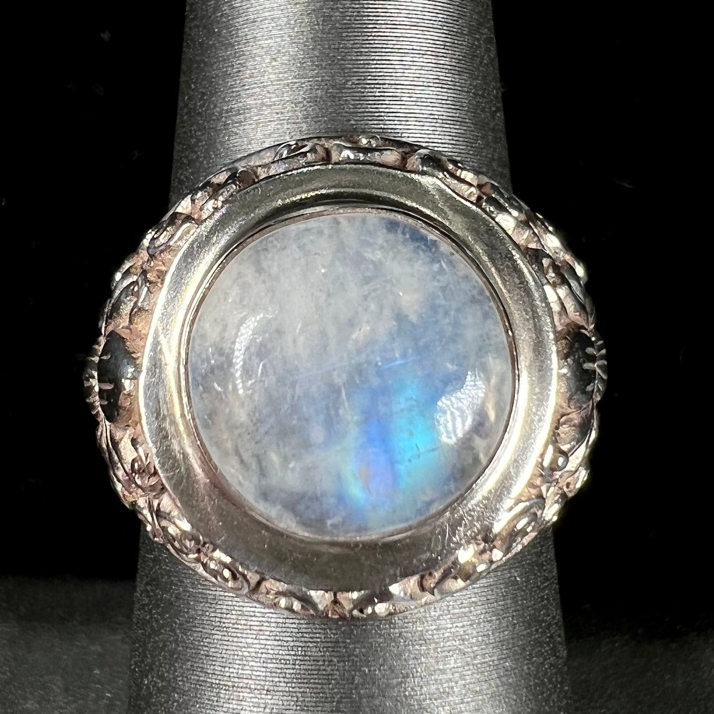 Unisex Moonstone Scroll Ring | Sterling Silver | Estate