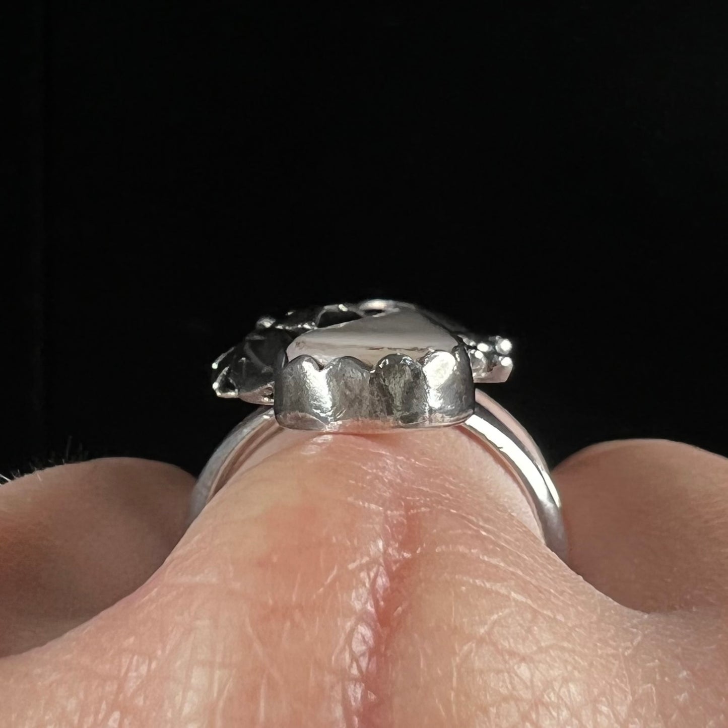 A sterling silver mother of pearl drop ring handmade in Navajo style, signed "MORNINGSTAR."