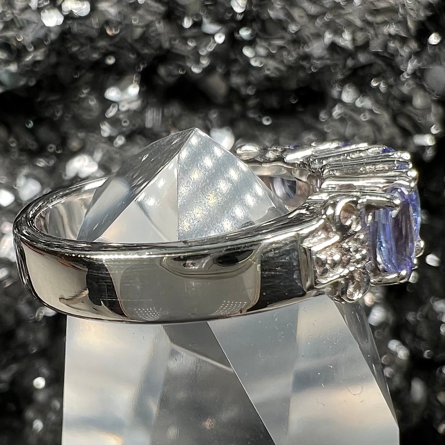 A sterling silver five stone oval cut tanzanite ring.