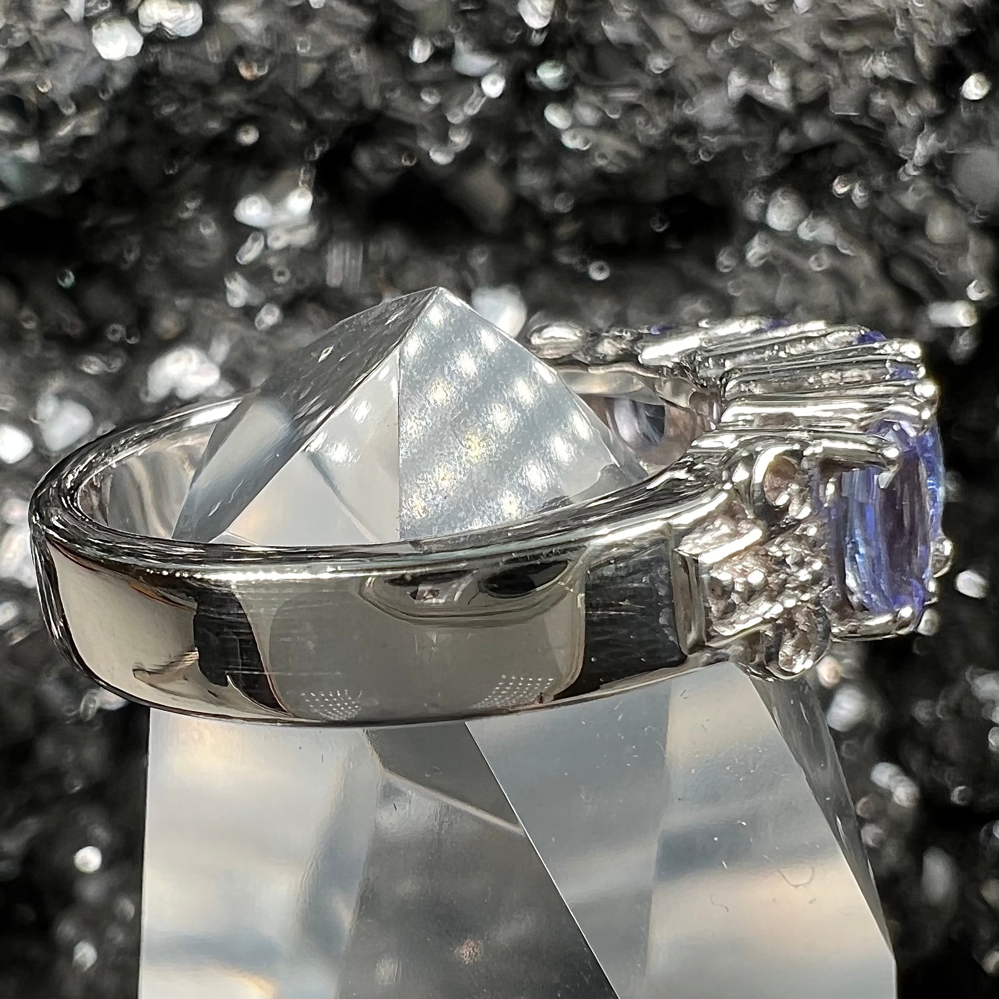 A sterling silver five stone oval cut tanzanite ring.