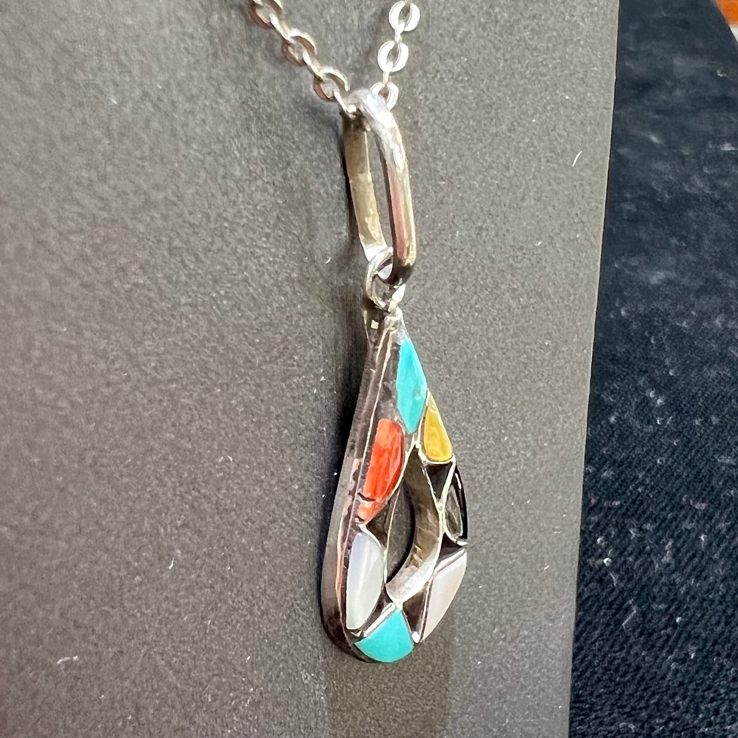 Zuni Stone Inlay Pendant | Sterling Silver | Vintage c.1960's