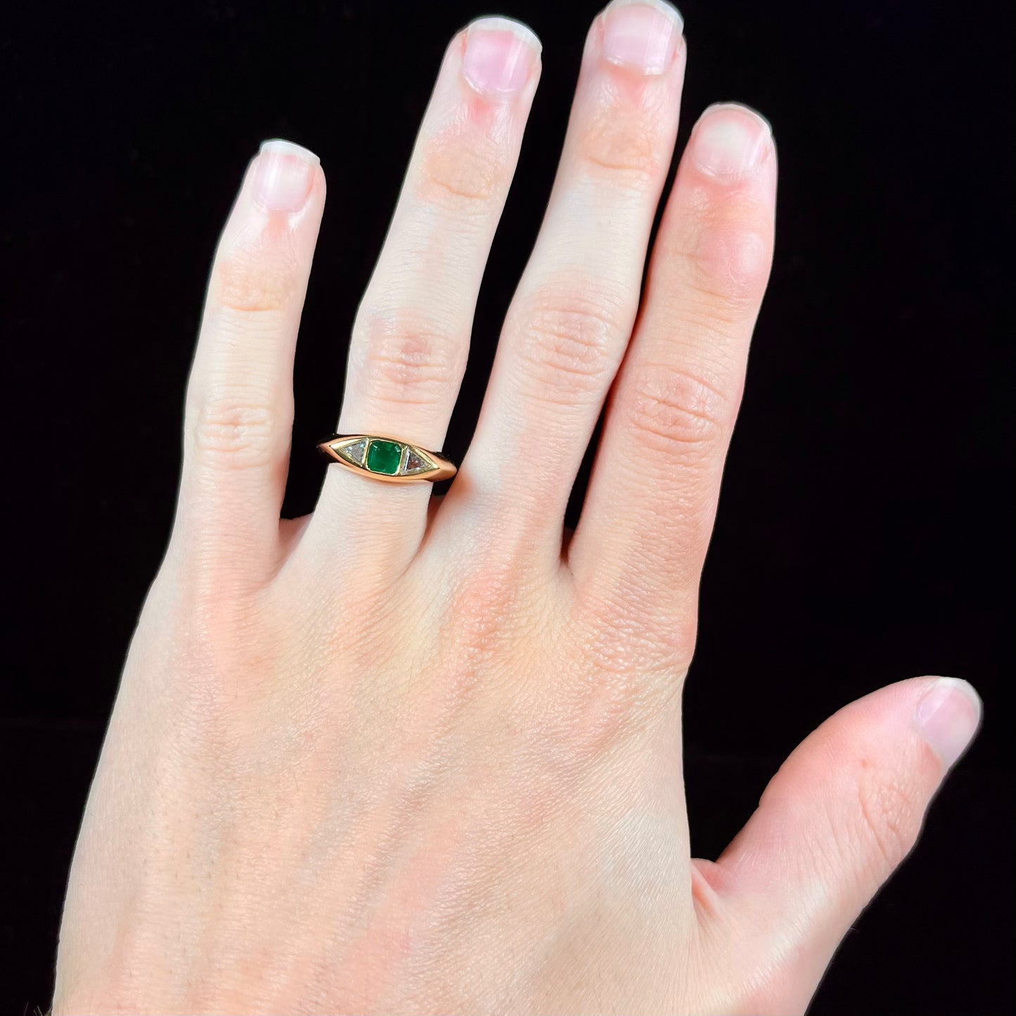 Emerald & Peach Diamond Ring | 18kt | Estate