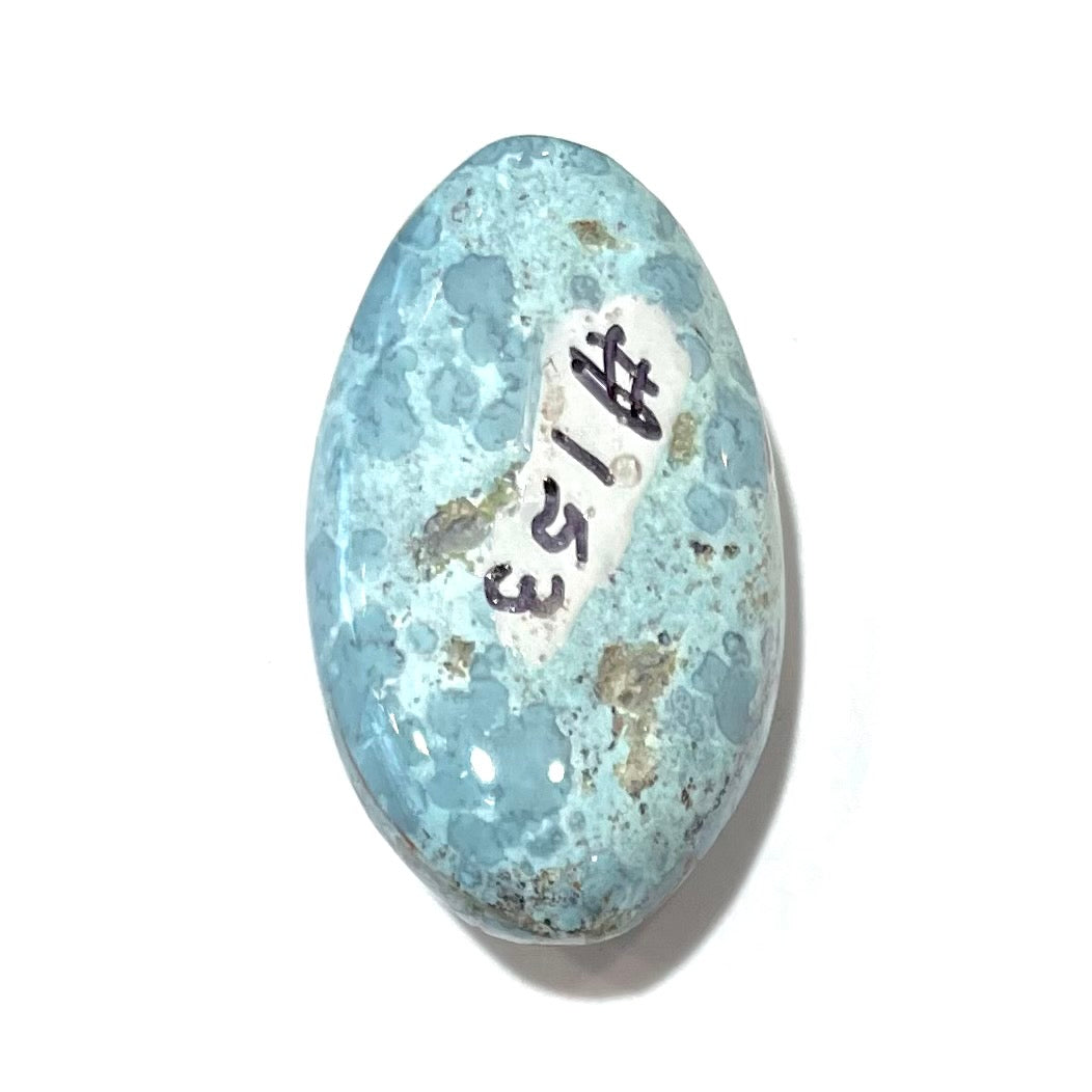 A loose, oval cabochon cut turquoise stone from Baja California.