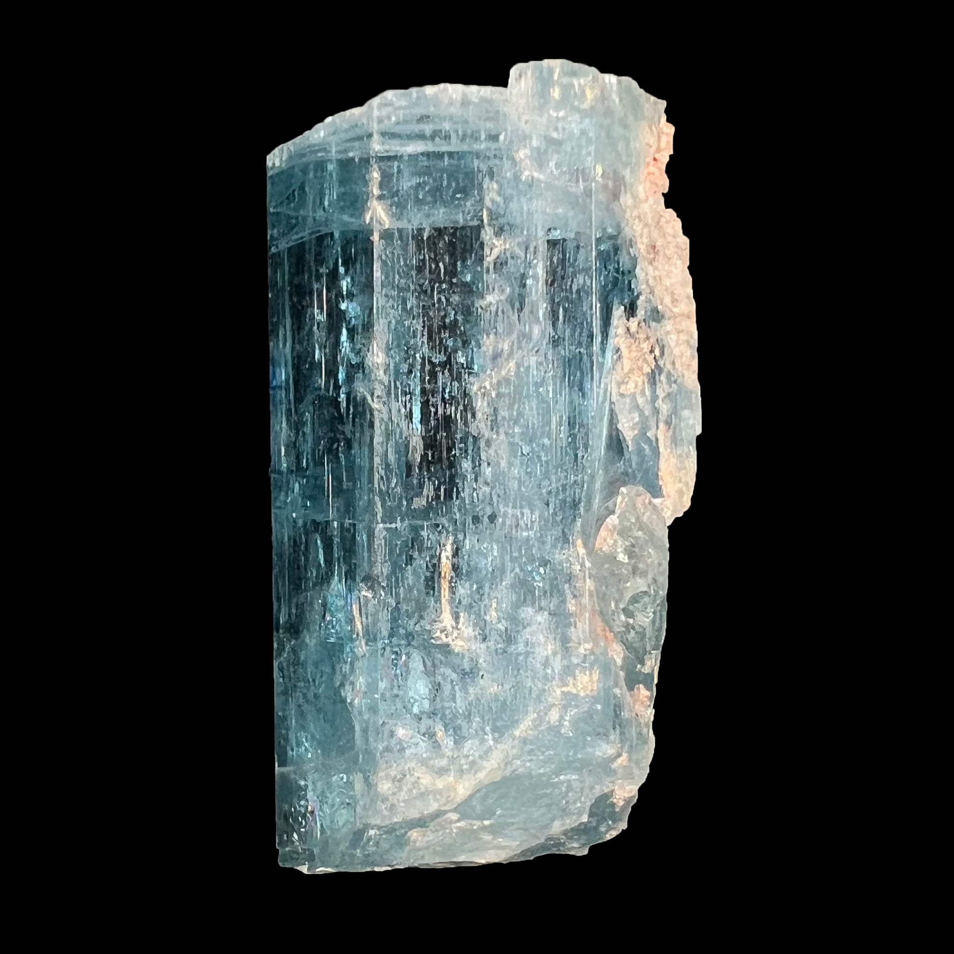 A six sided, natural blue aquamarine crystal from Vietnam.