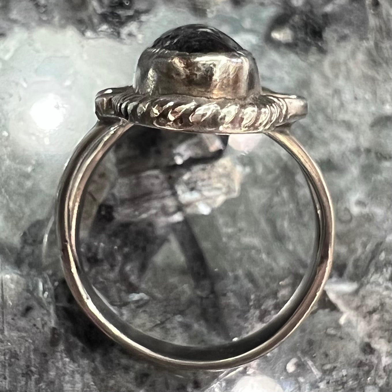 A sterling silver Navajo style onyx ring.