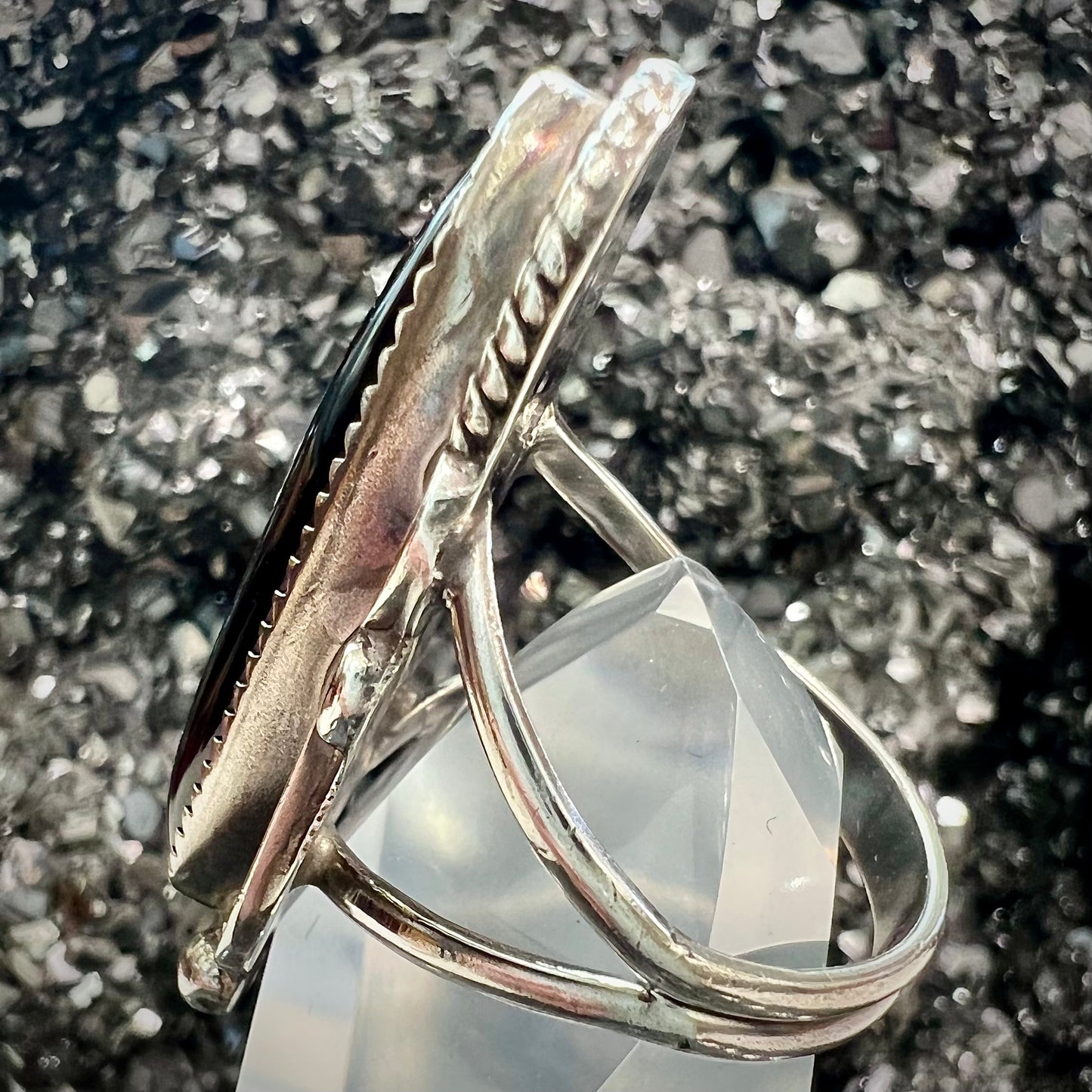 A sterling silver Navajo style onyx ring.