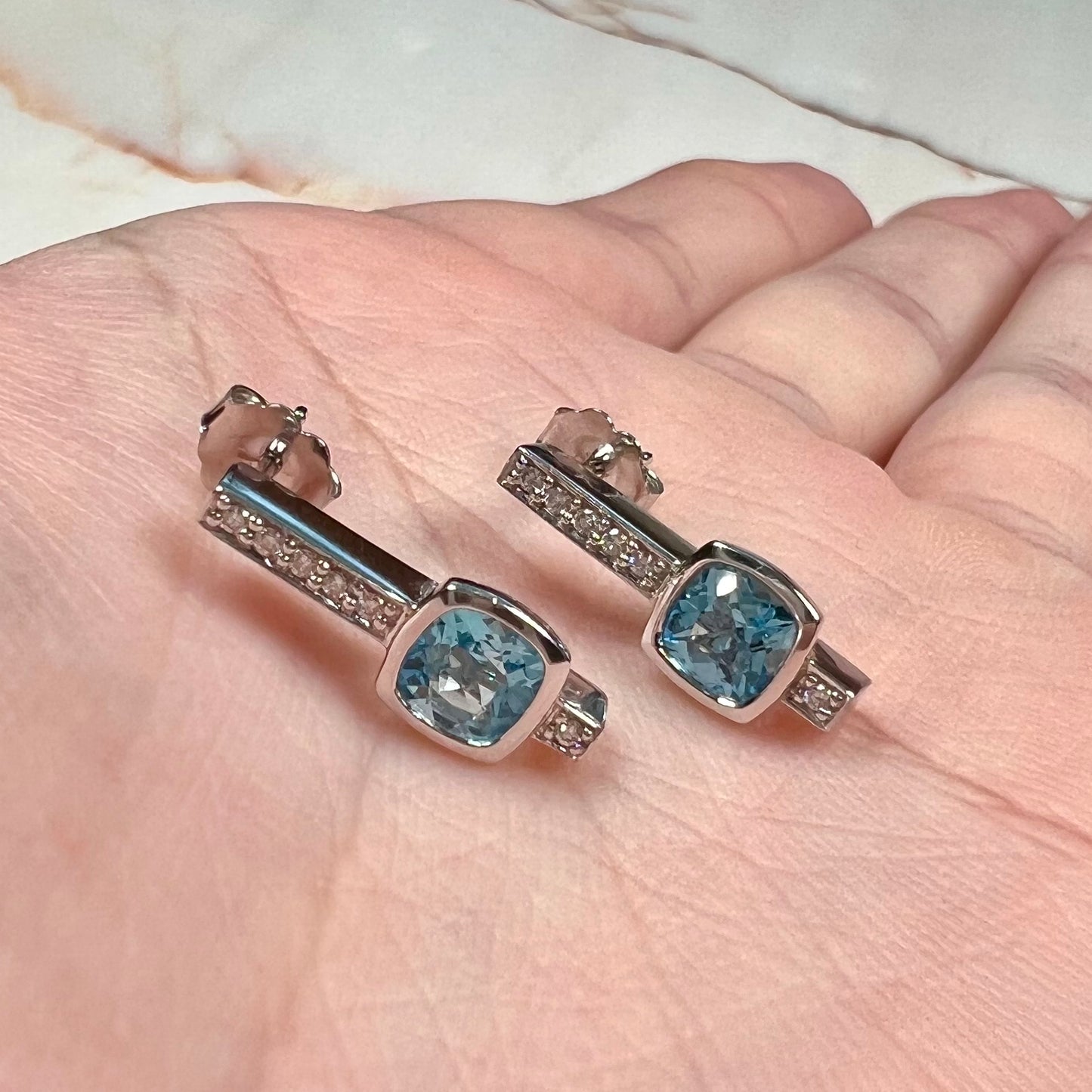 Blue Topaz & Diamond Earrings | 14kt