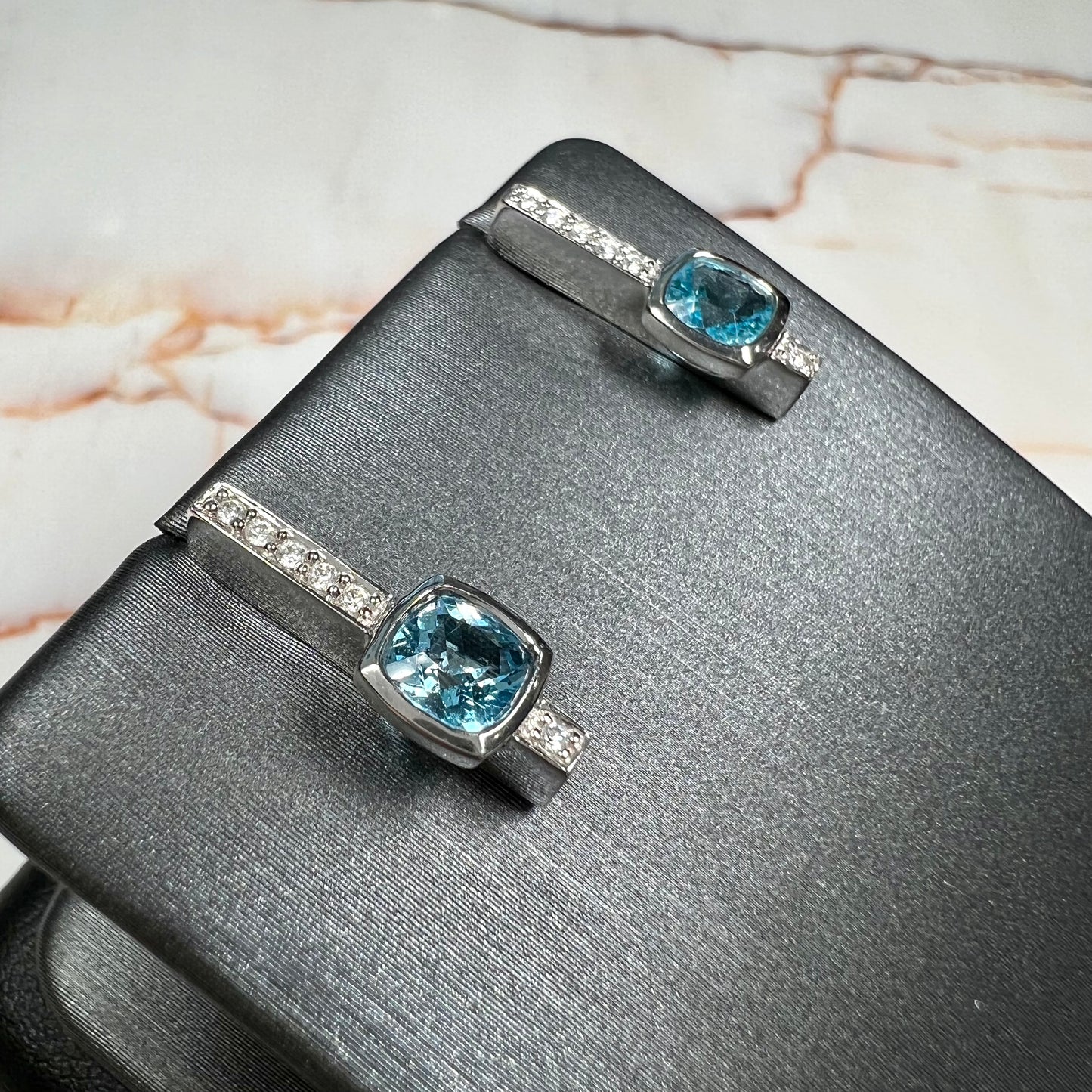 Blue Topaz & Diamond Earrings | 14kt