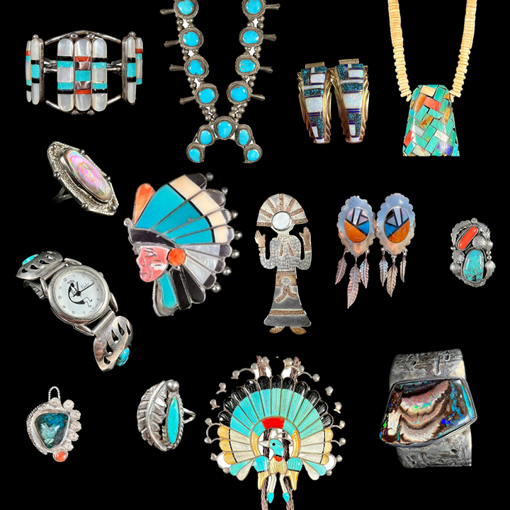 A turquoise inlaid pendant featuring the motif of a Zuni Indian chief.