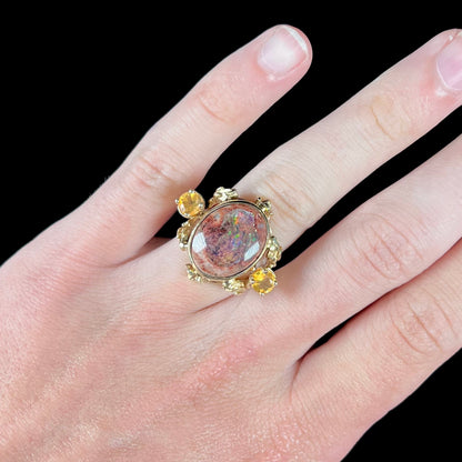 Melyza | Estate Cantera Fire Opal Solitaire Ring in 10kt Gold