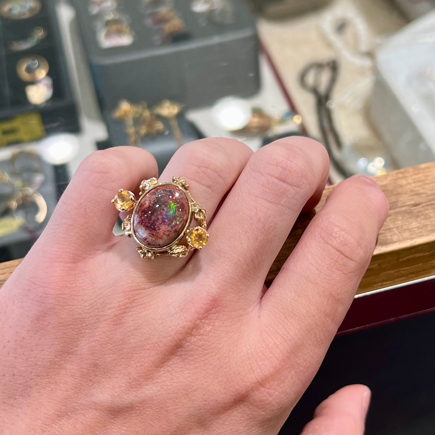 Melyza | Estate Cantera Fire Opal Solitaire Ring in 10kt Gold
