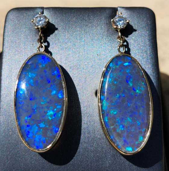 Midnight Fire | Lightning Ridge Black Crystal Opal Dangle Earrings | 14kt Gold