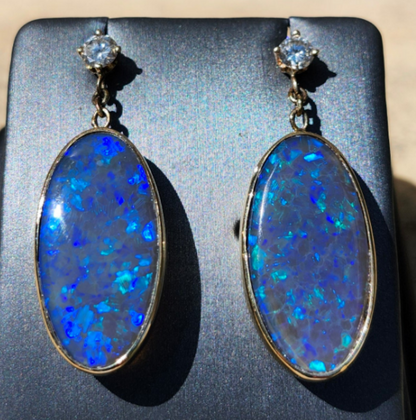 Midnight Fire | Lightning Ridge Black Crystal Opal Dangle Earrings | 14kt Gold