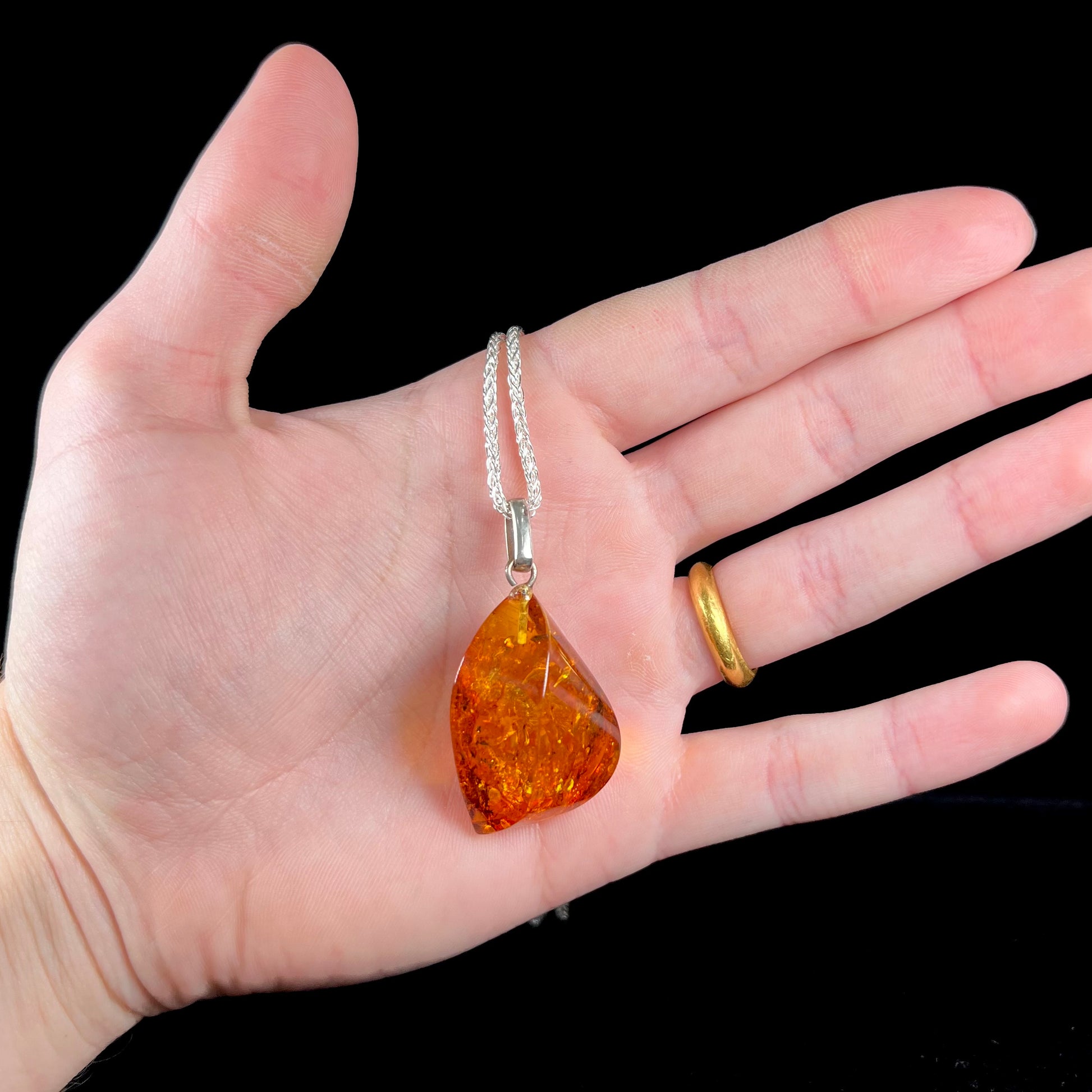 Sterling silver Mexican amber pendant.