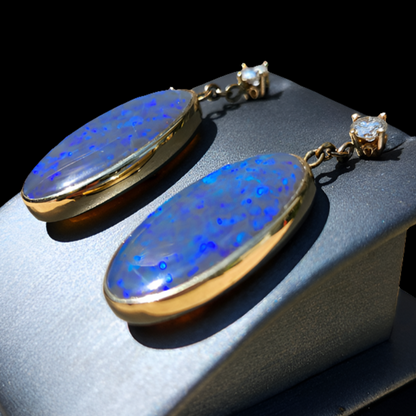 Midnight Fire | Lightning Ridge Black Crystal Opal Dangle Earrings | 14kt Gold