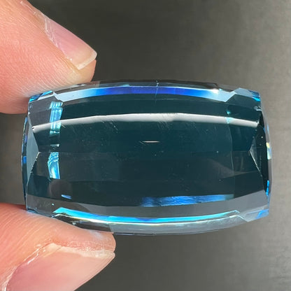 A large, loose Swiss blue topaz gemstone.