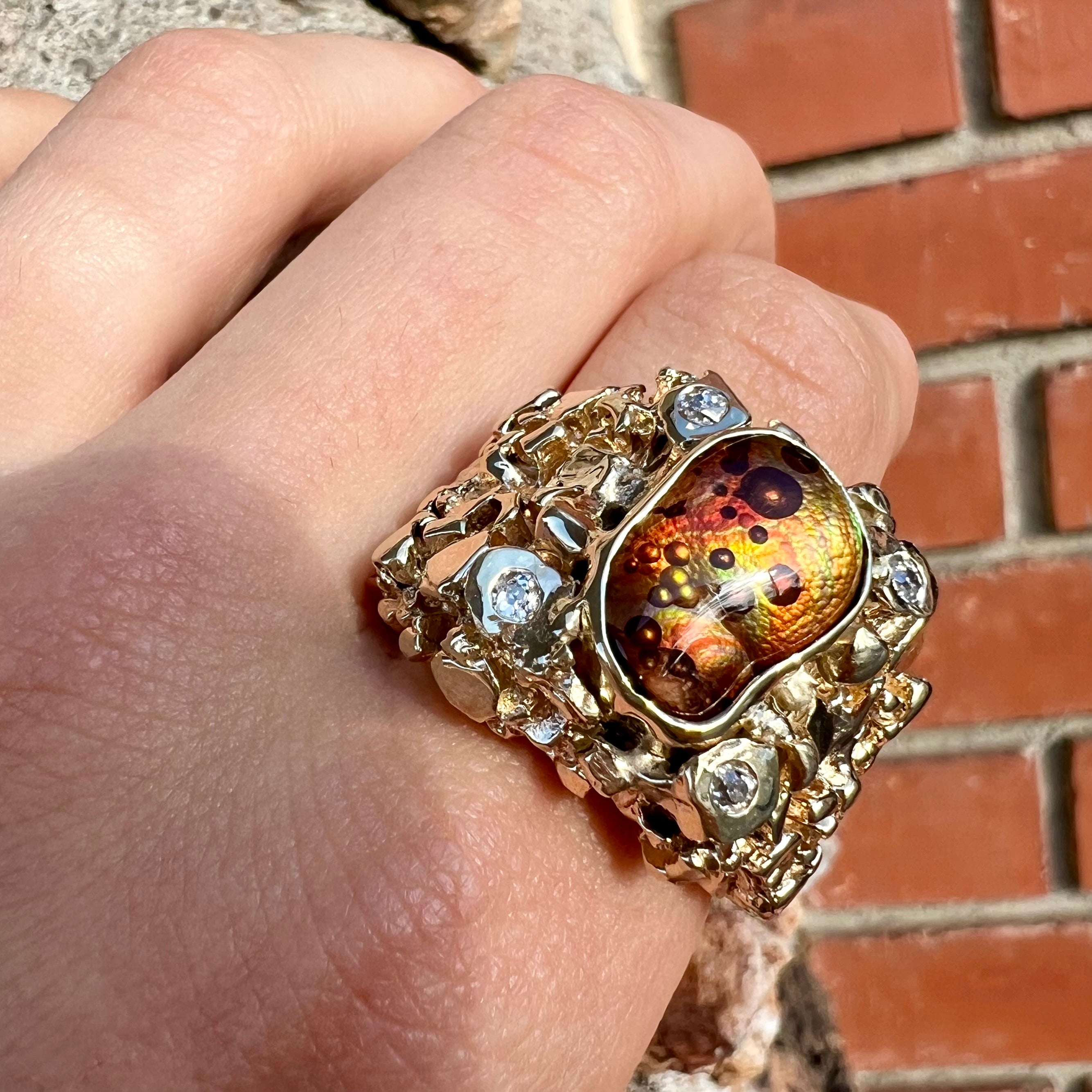 Men s Nugget Style Fire Agate Diamond Statement Ring Burton s Burton s Gems and Opals