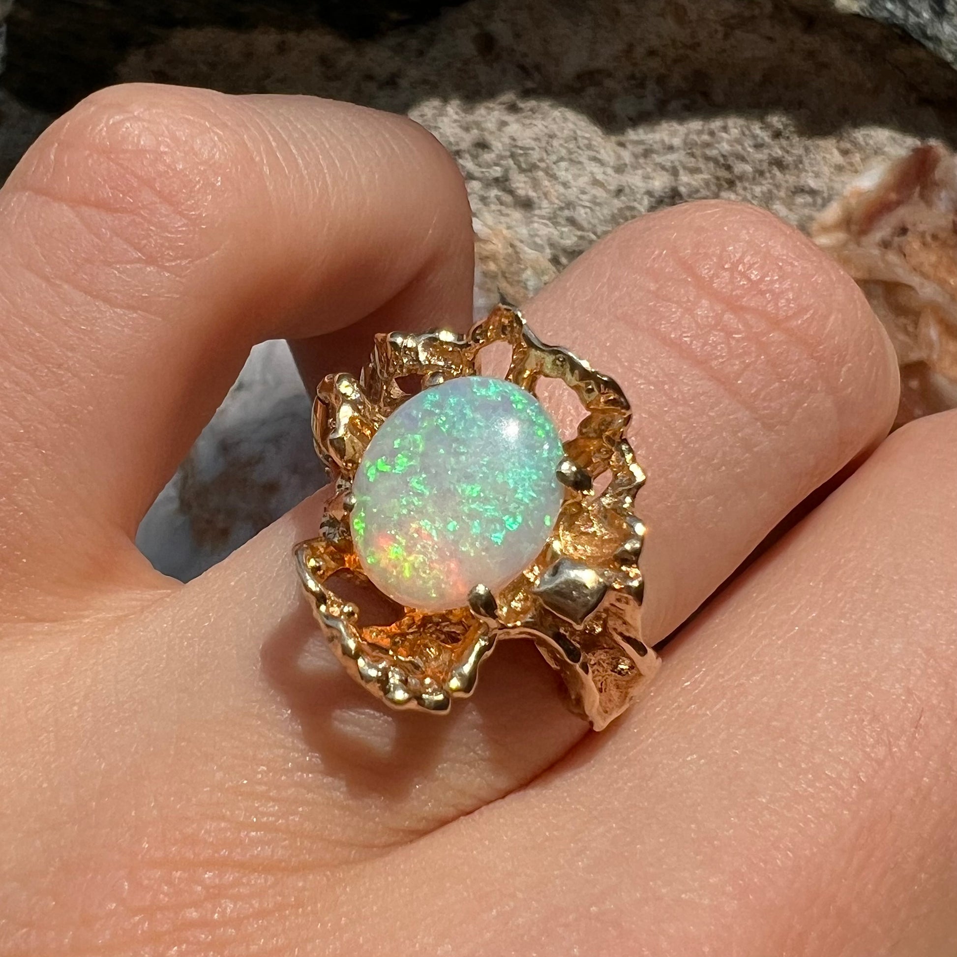 Coober Pedy Crystal Opal Ring in 14kt Gold Burton's