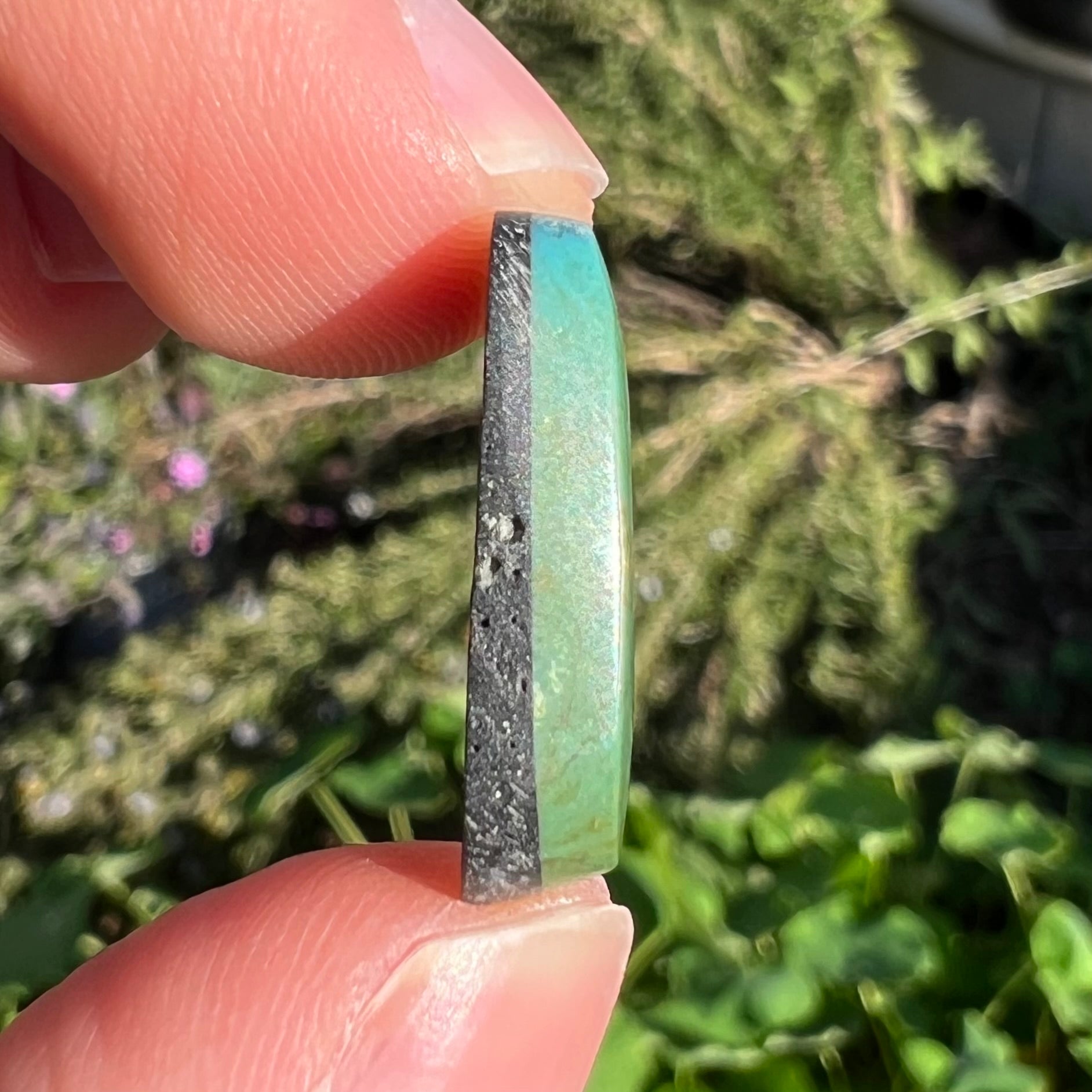 A loose, green turquoise stone from the Royston Mining District in Nevada.