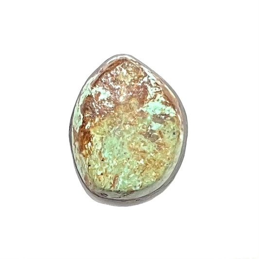 A greenish blue turquoise stone with brown matrix from Royston Mining District, Nevada.