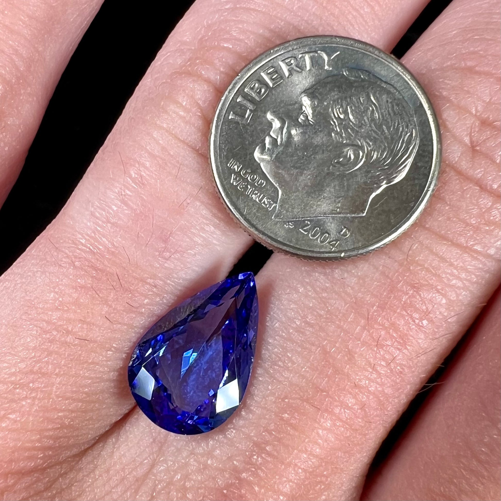 A loose pear shape, AAA+ grade tanzanite stone from Tanzania.