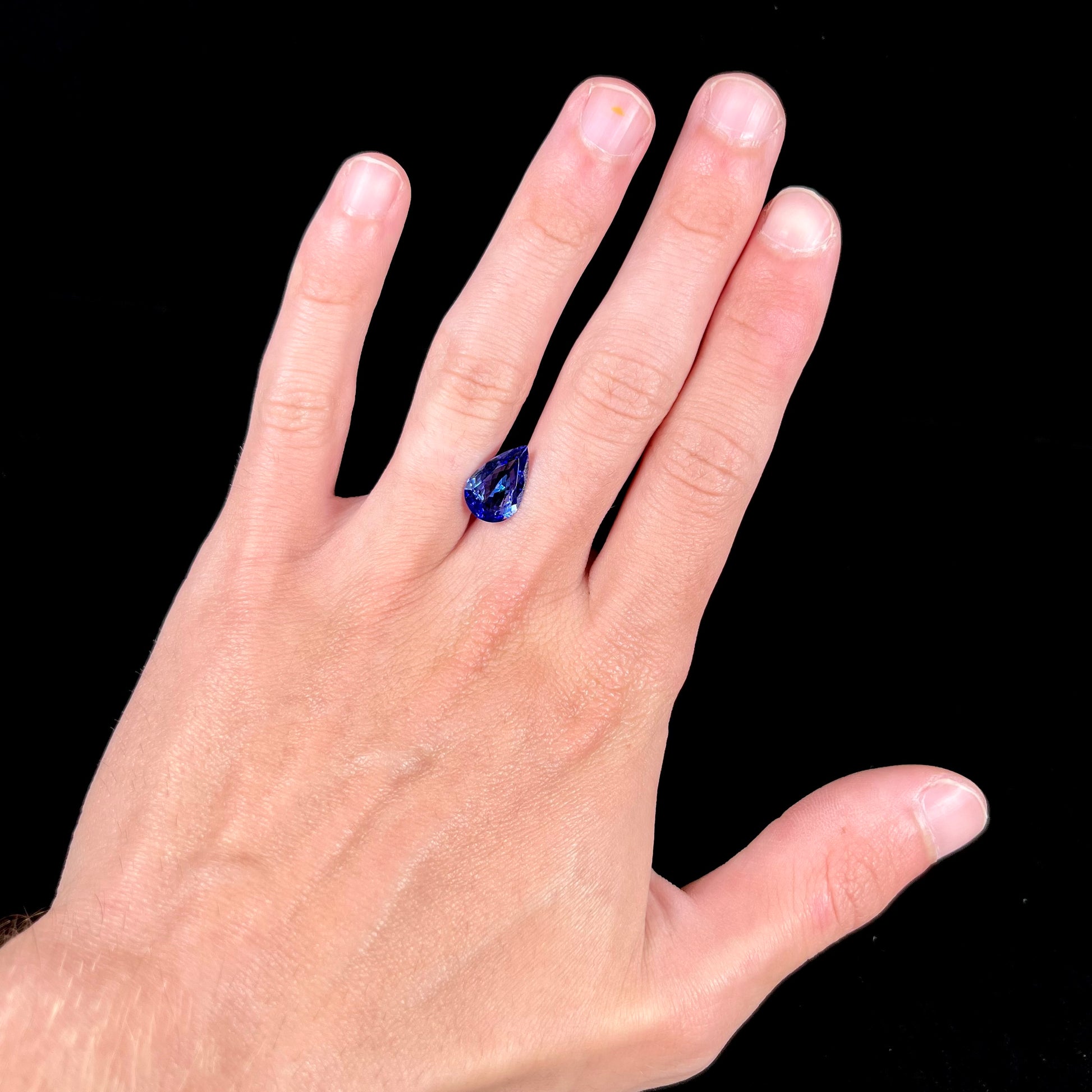 A loose pear shape, AAA+ grade tanzanite stone from Tanzania.