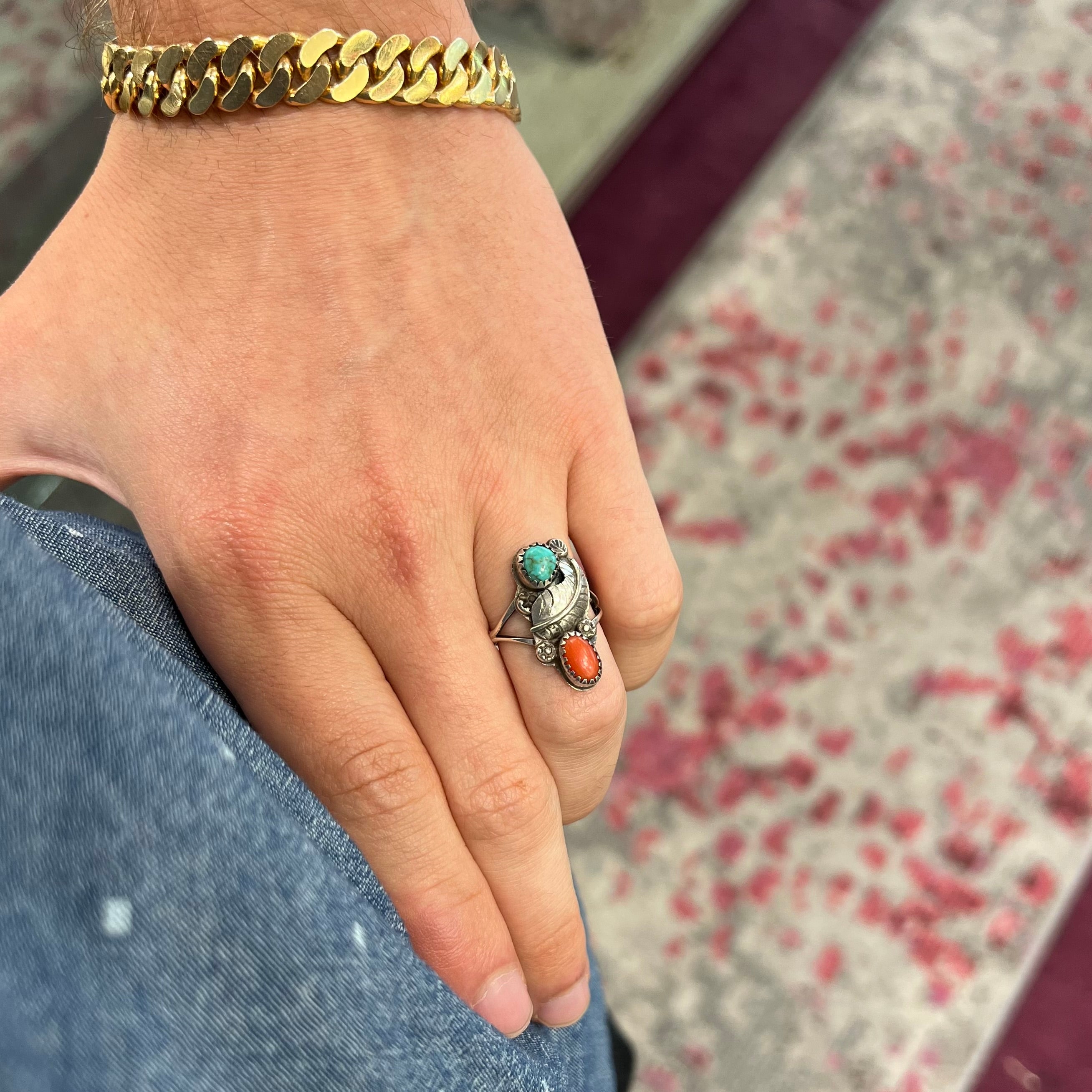Impressive Vintage Native American Navajo Turquoise & Coral