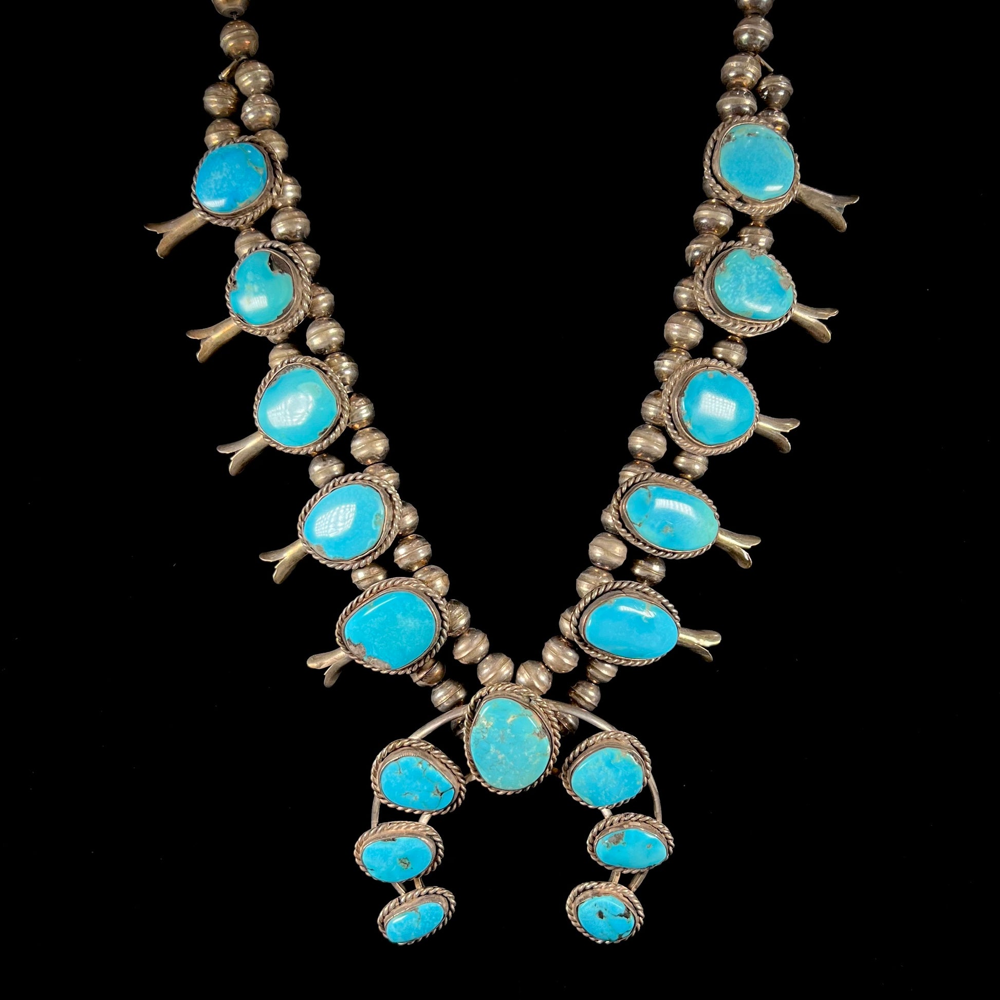 Navajo Morenci Turquoise Squash Blossom Necklace Burton's