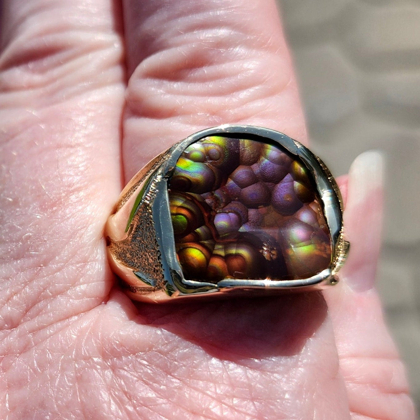 Purple Heart | Men's 20.13 Gram Fire Agate and Gold Nugget Ring | 14kt