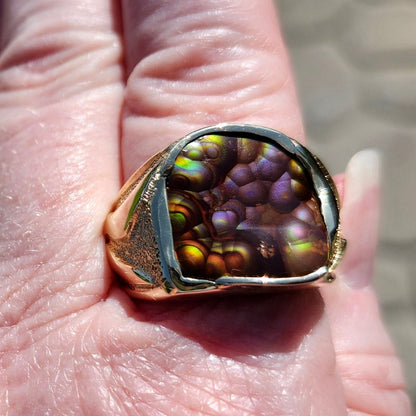 Purple Heart | Men's 20.13 Gram Fire Agate and Gold Nugget Ring | 14kt