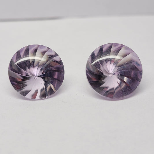 Laser Cut Amethyst Matched Pair | Custom Fancy Cut | Round
