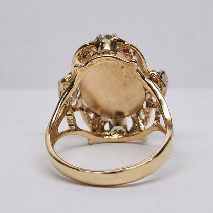 Claire | Coober Pedy Australian Crystal Opal & Diamond Ring | Estate | 14kt Yellow Gold