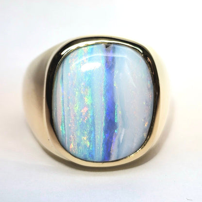 Linhas | Men's Australian Quilpie Boulder Opal Ring | Custom | 14kt Yellow Gold