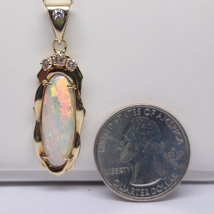 Florence | 6.86ct Coober Pedy Australian Crystal Opal and Diamond Pendant | Estate | 14kt Yellow Gold