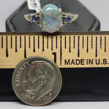 Raven | Lightning Ridge Opal & Purple Sapphire Ring | 14kt White Gold