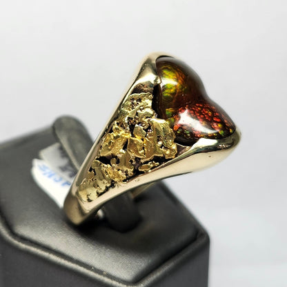 Eternal Flame | Men's 25.36 Gram Fire Agate and Gold Nugget Ring | 14kt
