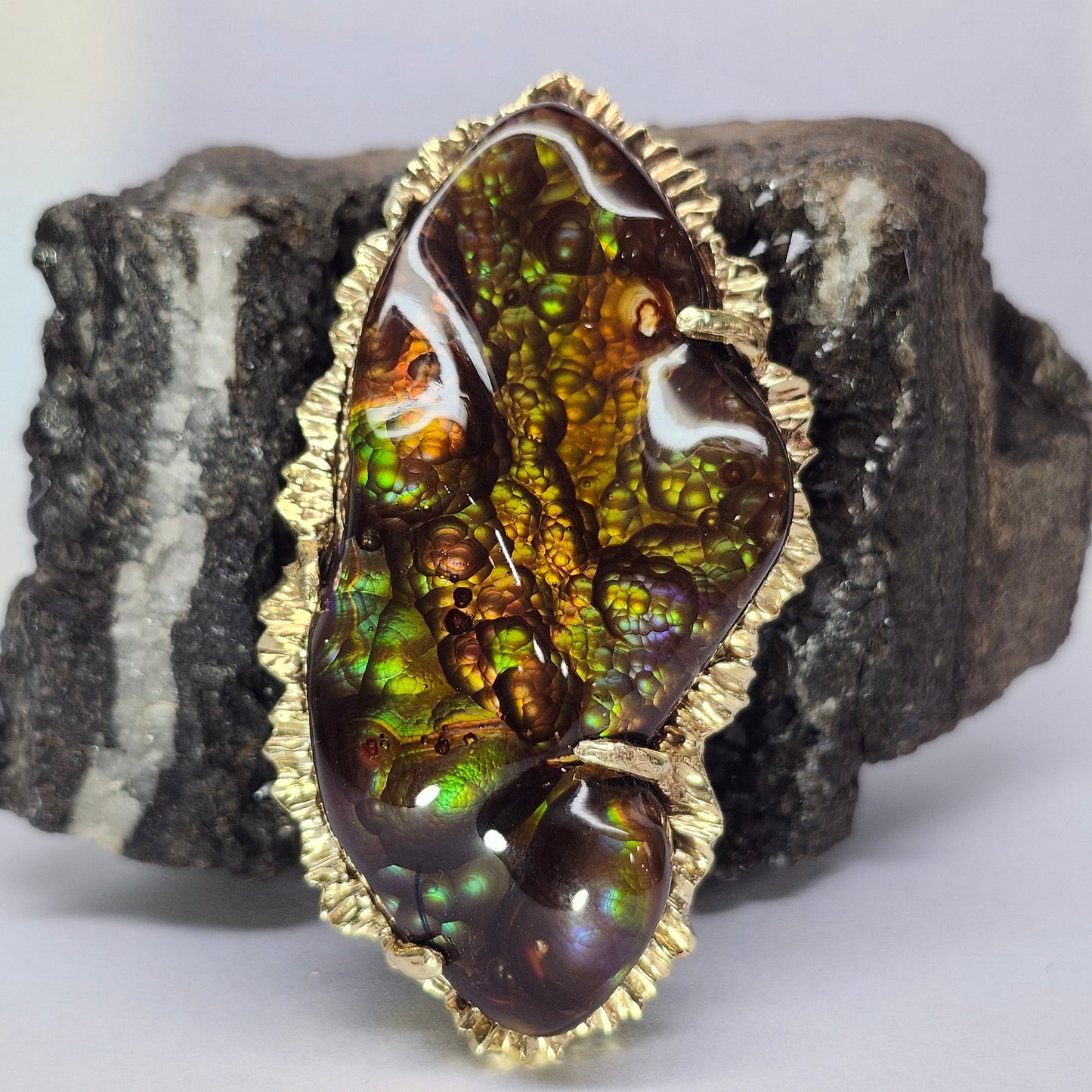 97.57ct Mexican Fire Agate Pendant | Custom Carved Cabochon | 14kt Yellow Gold