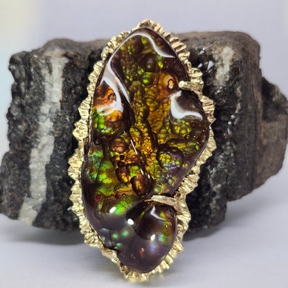 97.57ct Mexican Fire Agate Pendant | Custom Carved Cabochon | 14kt Yellow Gold