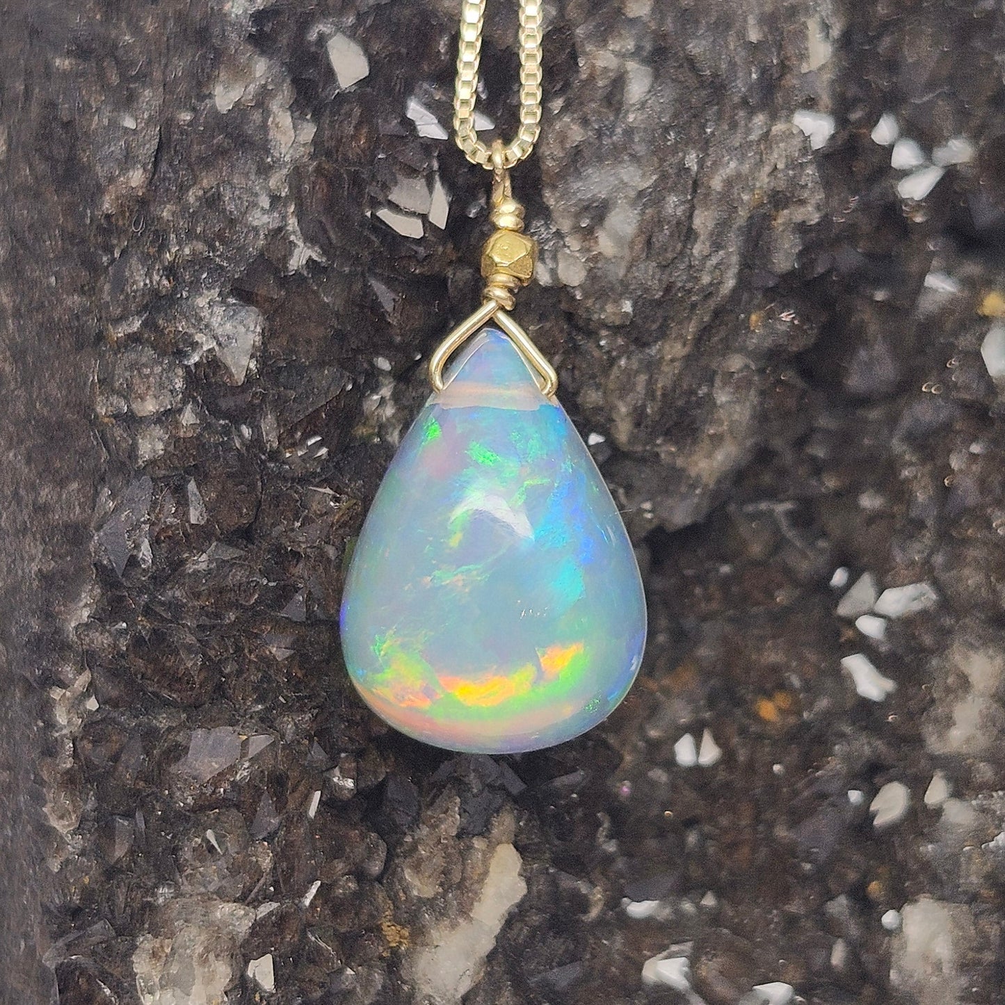 Joy | 3.20ct Ethiopian African Crystal Opal Pendant | 14kt Yellow Gold
