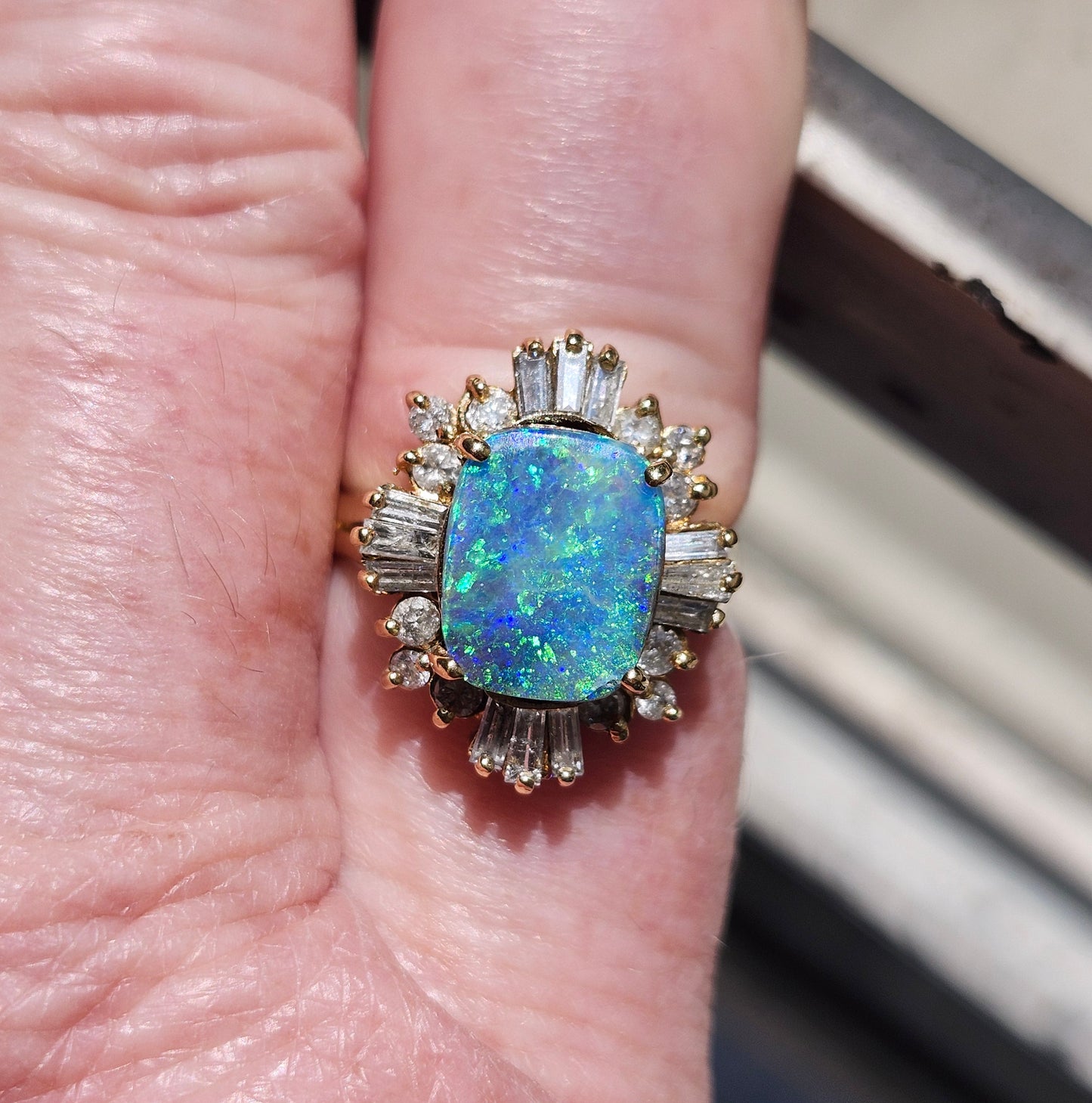 Areja | Australian Koroit Boulder Opal & Diamond Ring | Estate | 14kt Yellow Gold