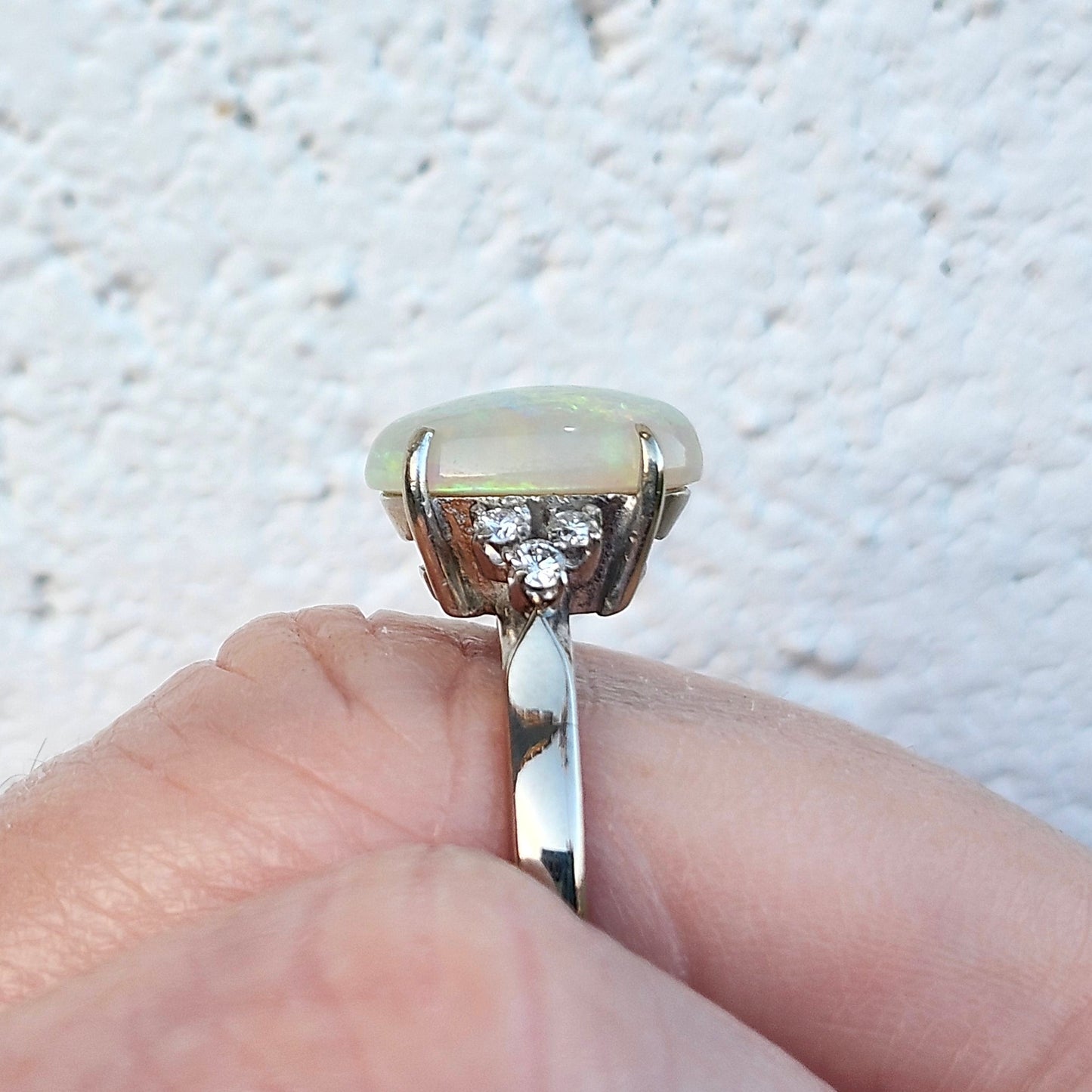 Jessica | Brazilian Crystal Opal & Diamond Ring | 14kt White Gold