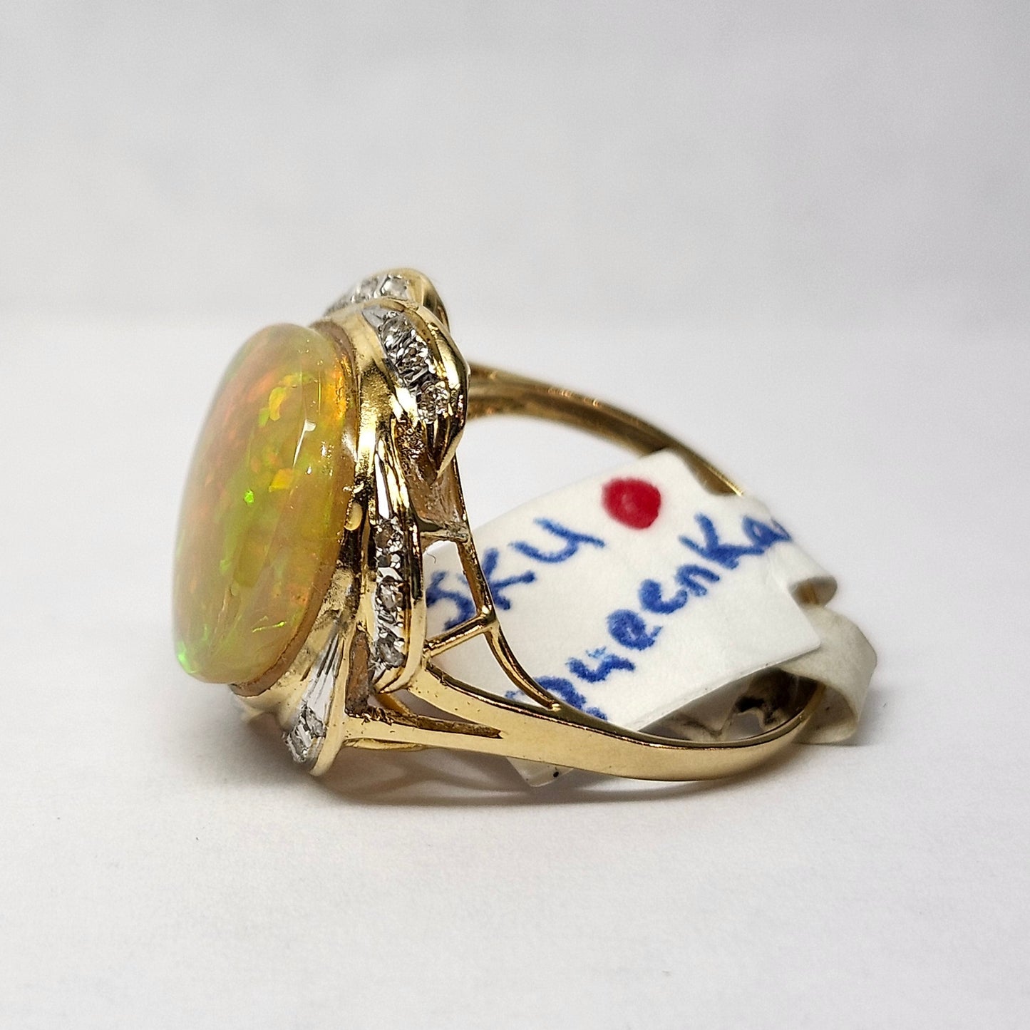 Queen Kaye | 10.81ct Ethiopian Opal & Diamond Ring | 18kt Yellow Gold