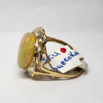 Queen Kaye | 10.81ct Ethiopian Opal & Diamond Ring | 18kt Yellow Gold